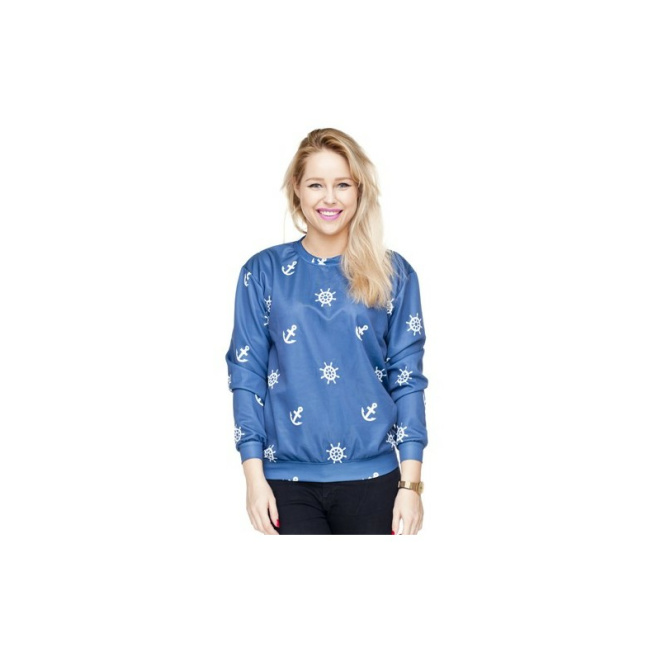 Bluzy Niebieska Bluza Oversize Fullprint MARINE BLUE Kotwice