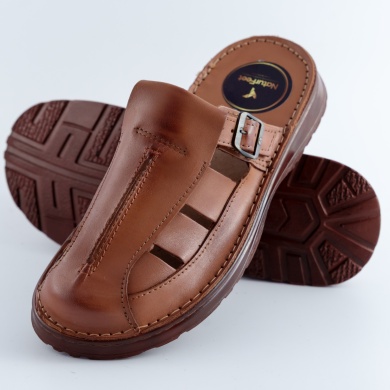 Naturfeet KMC10 Męskie skórzane klapki w kolorze brązowym – Ręcznie robione sandały z naturalnej skóry – Wygodne buty na lato z klamrą