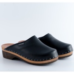 Czarne chodaki damskie medyczne Naturfeet PREMIUM – skóra naturalna, wkładka drewniana, amortyzacja PU MK1BL