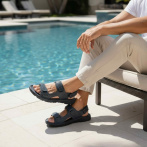 Skórzane sandały męskie czarne – wygodne sandały letnie z regulowanymi paskami Naturfeet SM1BL