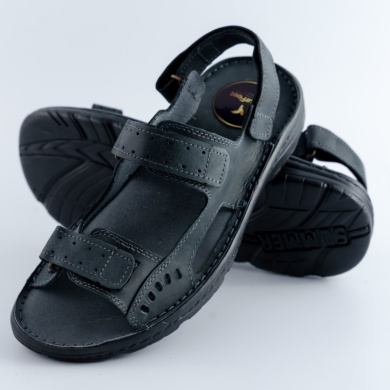 Skórzane sandały męskie czarne – wygodne sandały letnie z regulowanymi paskami Naturfeet SM1BL