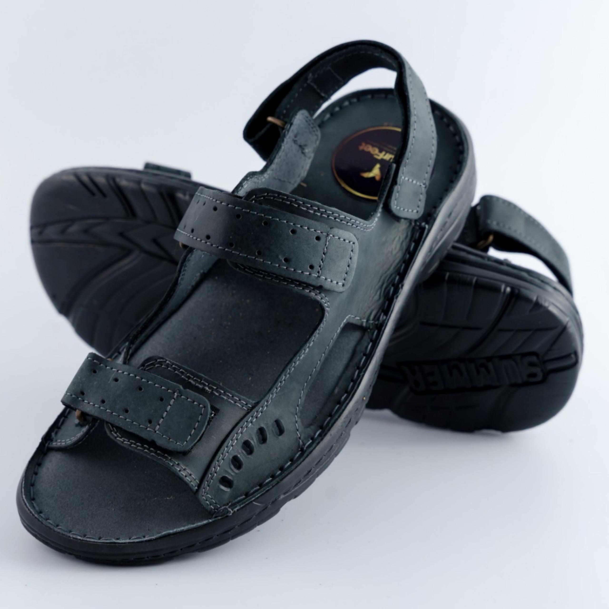 Skórzane sandały męskie czarne – wygodne sandały letnie z regulowanymi paskami Naturfeet SM1BL