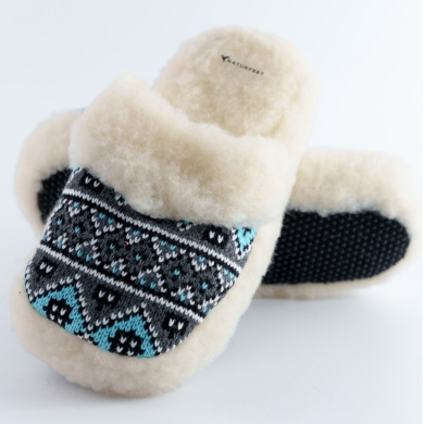 Wełniane kapcie damskie Naturfeet PBK1BL niebieskie bambosze