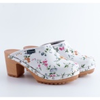 Damskie drewniaki Naturefeet DH5WH z naturalnej skóry z kwiatowym wzorem komfortowe obuwie na obcasie - klasa i elegancja