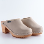 Obuwie damskie na obcasie Naturfeet DH2BE – skórzane chodaki na drewnianej podeszwie - uroda i gracja - beżowe