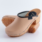 Obuwie damskie na obcasie Naturfeet DH2PE – skórzane chodaki na drewnianej podeszwie - uroda i gracja - brzoskwiniowe