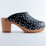 Damskie drewniaki Naturefeet DH7BL z naturalnej skóry w groszki obuwie na obcasie - klasa i elegancja