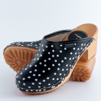 Damskie drewniaki Naturefeet DH7BL z naturalnej skóry w groszki obuwie na obcasie - klasa i elegancja