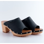 Letnie buty z odkrytymi palcami drewniaki damskie Naturfeet DHO8BL – Skóra naturalna – Ręcznie robione klapki na drewnianej podeszwie - CZARNE