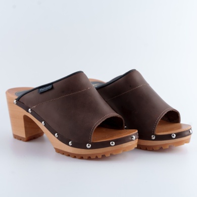 Drewniaki damskie Naturfeet DHO8BR - skórzane klapki na drewnianej podeszwie, brązowe - zdjecie 2