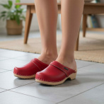 Damskie CzerwonE Chodaki Naturfeet DKC2RE ze Skóry Naturalnej na Drewnianym Obcasie - Zdrowie i Ponadczasowość