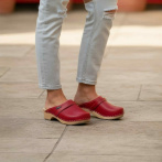 Damskie CzerwonE Chodaki Naturfeet DKC2RE ze Skóry Naturalnej na Drewnianym Obcasie - Zdrowie i Ponadczasowość