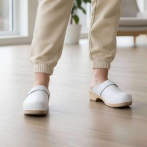 Damskie Białe Chodaki Naturfeet DKC2WH ze Skóry Naturalnej na Drewnianym Obcasie - Zdrowie i Ponadczasowość