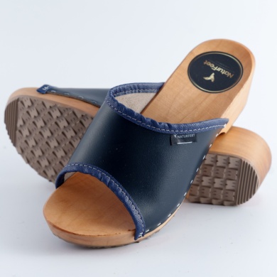 Drewniaki damskie NATURFEET granatowe – skórzane klapki na drewnianej podeszwie - Piękno i Elegancja DKO2NA