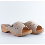 Klapki damskie Naturfeet DKO3BE z beżowej skóry naturalnej – wygodne drewniaki z wycięciem - Piękno i Styl