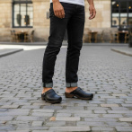 Skórzane męskie chodaki - drewniaki premium czarne eleganckie obuwie DM1BL