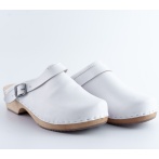 Skórzane męskie chodaki - drewniaki premium białe eleganckie obuwie DM1WH