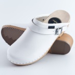 Skórzane męskie chodaki - drewniaki premium białe eleganckie obuwie DM1WH