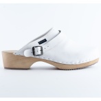 Skórzane męskie chodaki - drewniaki premium białe eleganckie obuwie DM1WH