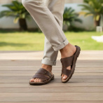 Ciemnobrązowe Klapki Męskie Naturefeet – Letnie Skórzane Obuwie z Antypoślizgową Podeszwą KM02DBR