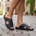 Męskie Klapki Skórzane Naturefeet Czarne – Komfortowe Letnie Obuwie KMO1BL