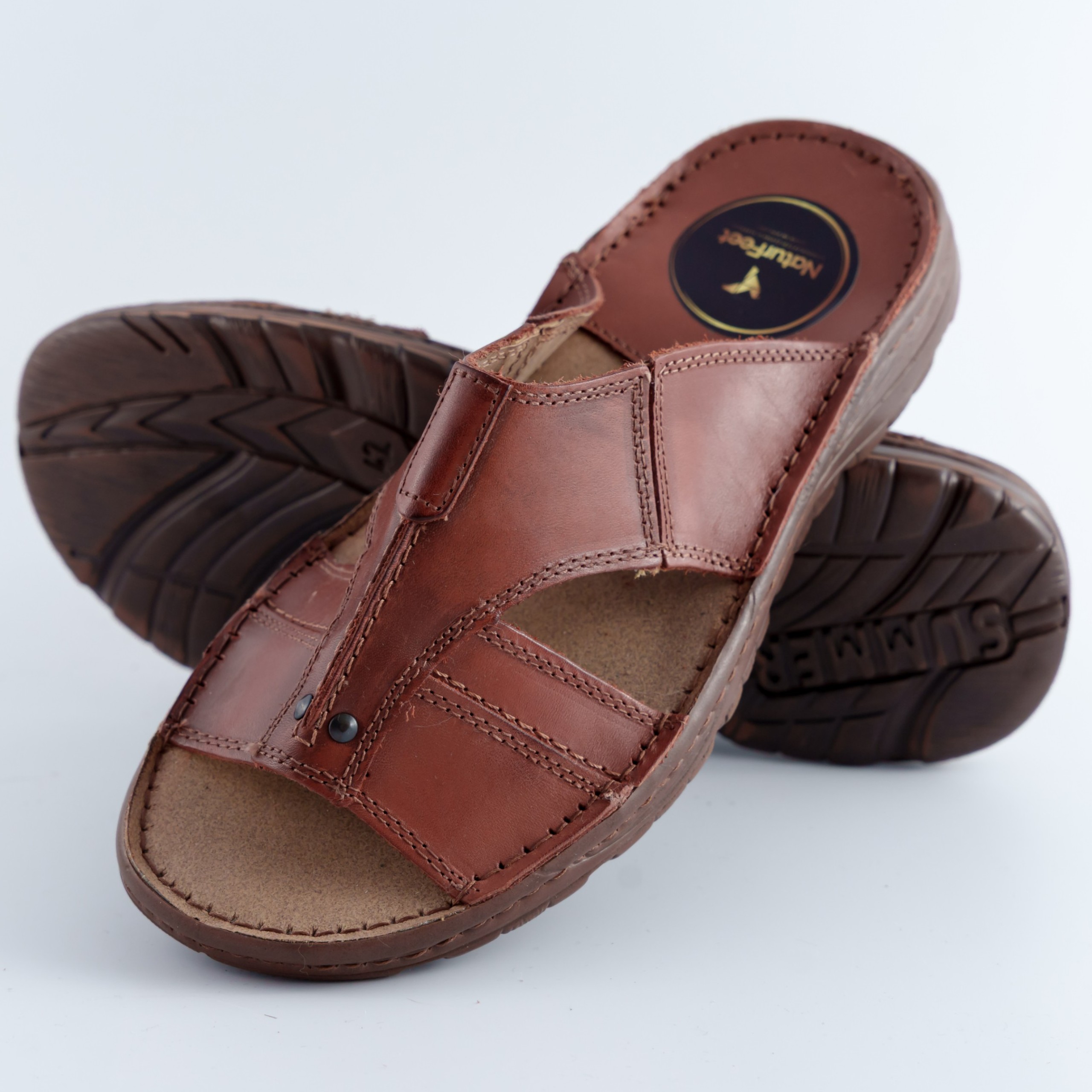 Męskie Klapki Skórzane Naturefeet brązowe – Komfortowe Letnie Obuwie KMO1BR