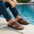 Męskie Klapki Skórzane Naturefeet ciemnobrązowe – Komfortowe Letnie Obuwie KMO1DBR