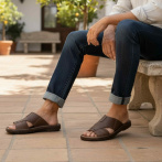 Męskie Klapki Skórzane Naturefeet ciemnobrązowe – Komfortowe Letnie Obuwie KMO1DBR