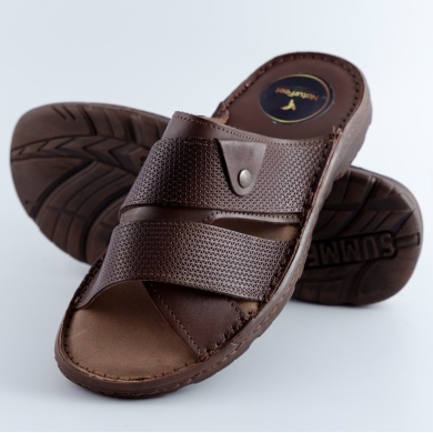 Ciemnobrązowe Klapki Męskie Naturefeet – Letnie Skórzane Obuwie z Antypoślizgową Podeszwą KM02DBR