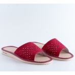 Damskie kapcie Naturfeet PKO8RE ze skóry zamszowej – czerwone pantofle z ażurowym wzorem, wygodne obuwie domowe