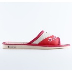 Damskie skórzane kapcie Naturfeet PKO5RE – czerwone-kremowe pantofle z haftem kwiatowym