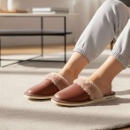 Damskie kapcie ze skóry naturalnej z futerkiem – lekkie i ciepłe – Naturfeet PKW2 ocieplane