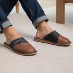 Męskie skórzane klapki VIP Naturfeet PMC6 – wygodne i eleganckie kapcie dla mężczyzn zakryty przód
