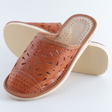 Damskie skórzane kapcie Naturfeet PKC7 – ażurowe, oddychające pantofle domowe z naturalnej skóry