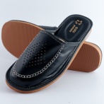 Męskie skórzane kapcie Naturfeet PMC2BL z perforacją – czarne, lekkie i oddychające