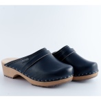 Damskie Granatowe Chodaki Naturfeet DKC2NA ze Skóry Naturalnej na Drewnianym Obcasie - Zdrowie i Ponadczasowość