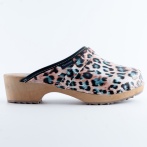 Drewniaki damskie Naturfeet DKC6PA ze skóry naturalnej w panterkę – boho chodaki na platformie