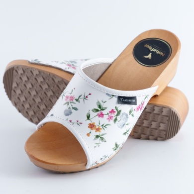 Drewniaki damskie NATURFEET– skórzane klapki na drewnianej podeszwie - Piękno i Elegancja DKO5WH