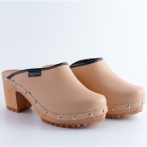 Obuwie damskie na obcasie Naturfeet DH2PE – skórzane chodaki na drewnianej podeszwie - uroda i gracja - brzoskwiniowe