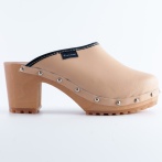 Obuwie damskie na obcasie Naturfeet DH2PE – skórzane chodaki na drewnianej podeszwie - uroda i gracja - brzoskwiniowe