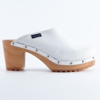 Obuwie damskie na obcasie Naturfeet DH2WH – skórzane chodaki na drewnianej podeszwie - uroda i gracja - białe