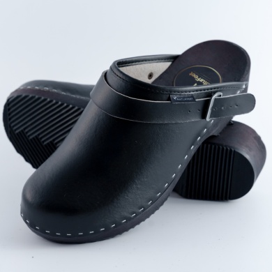 Skórzane męskie chodaki - drewniaki premium czarne eleganckie obuwie DM1BL