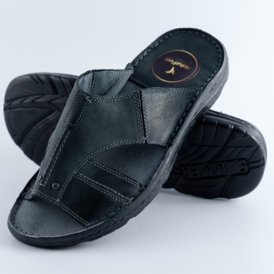 Męskie Klapki Skórzane Naturefeet Czarne – Komfortowe Letnie Obuwie KMO1BL