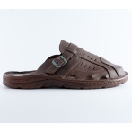 Męskie Klapki Skórzane z Regulowanym Zapięciem – Oliwkowe Naturfeet KMC5OL