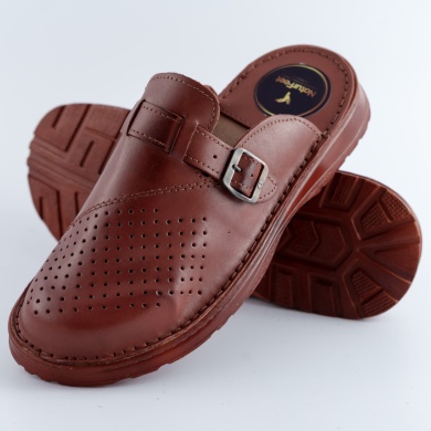 Skórzane Klapki Męskie Naturfeet KMC2BR z Zapięciem – Komfort i Styl