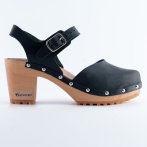 Ręcznie robione chodaki z czarnej skóry Naturfeet SKC1BL drewniane sandały zakryte palce - piękno i wdzięk