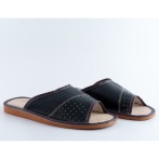 Męskie klapki skórzane Naturfeet PMO1BL – przewiewne lekkie kapcie z perforacją odkryte palce