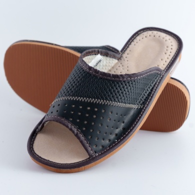 Męskie klapki skórzane Naturfeet PMO1BL – przewiewne lekkie kapcie z perforacją odkryte palce