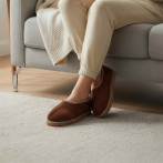 Damskie bambosze Naturfeet PBK8 – brązowa skóra zamszowa 100% wełna wygodne kapcie zimowe