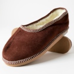 Damskie bambosze Naturfeet PBK8 – brązowa skóra zamszowa 100% wełna wygodne kapcie zimowe